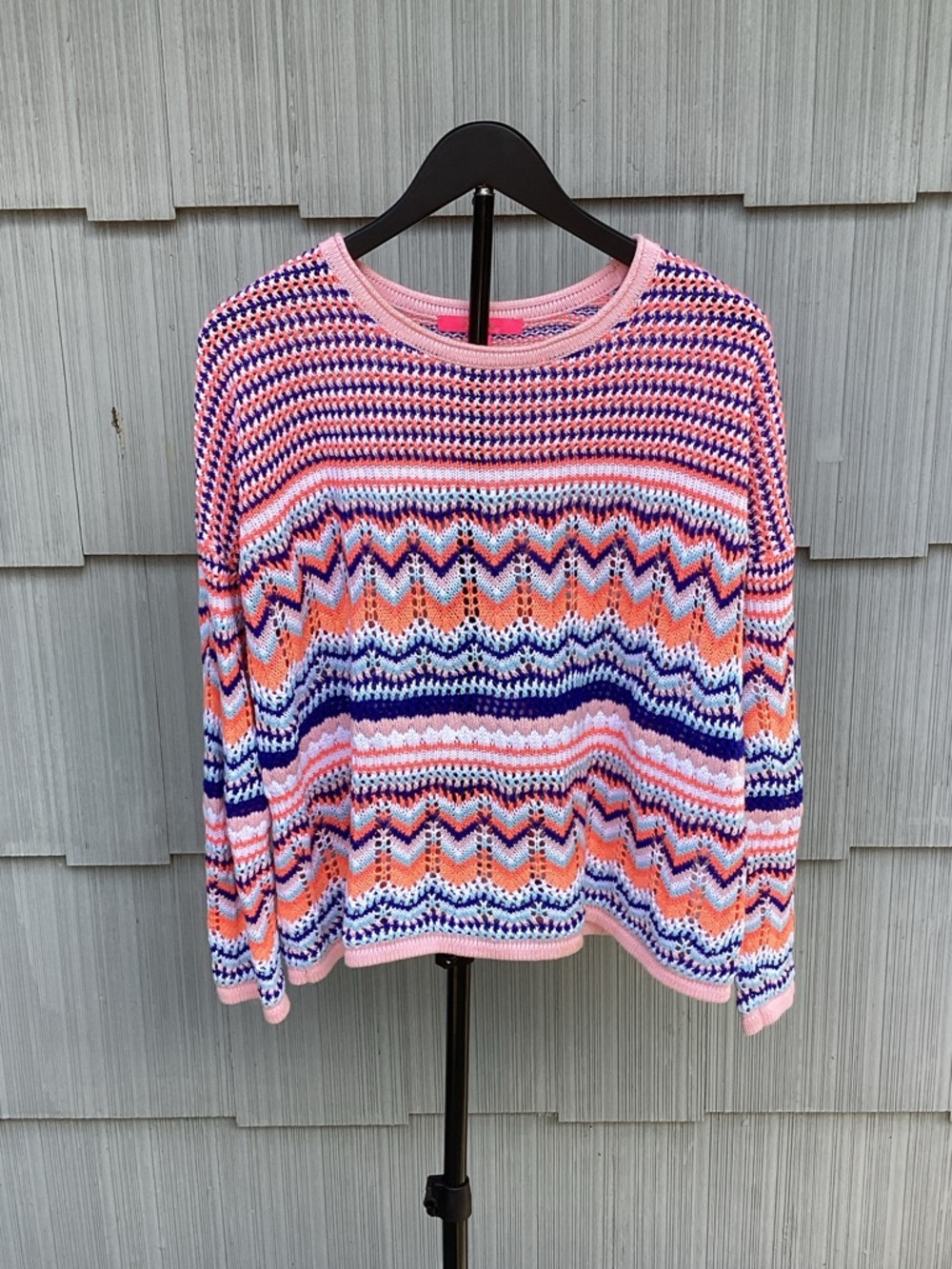 Lilly Pulitzer Pink, Navy & Orange Zigzag Knit Crewneck Sweater
